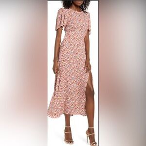 AFRM XL Floral Puff Sleeve Maxi Dress With Left Leg Slit